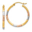 14K w/White and Rose Rhodium 2mm Satin & D/C Hoop Earrings