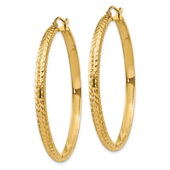 14K Diamond-cut 3.5x46mm Hollow Hoop Earrings