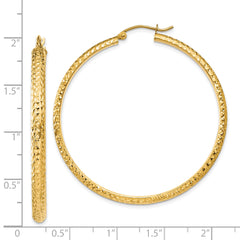 14K Diamond-cut 3.5x46mm Hollow Hoop Earrings