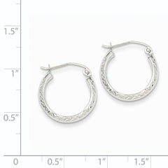 14K White Gold Diamond-cut 3.5x17mm Hollow Hoop Earrings