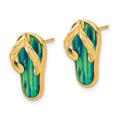 14k Polished w/Created Blue Opal Flip Flop Post Earrings