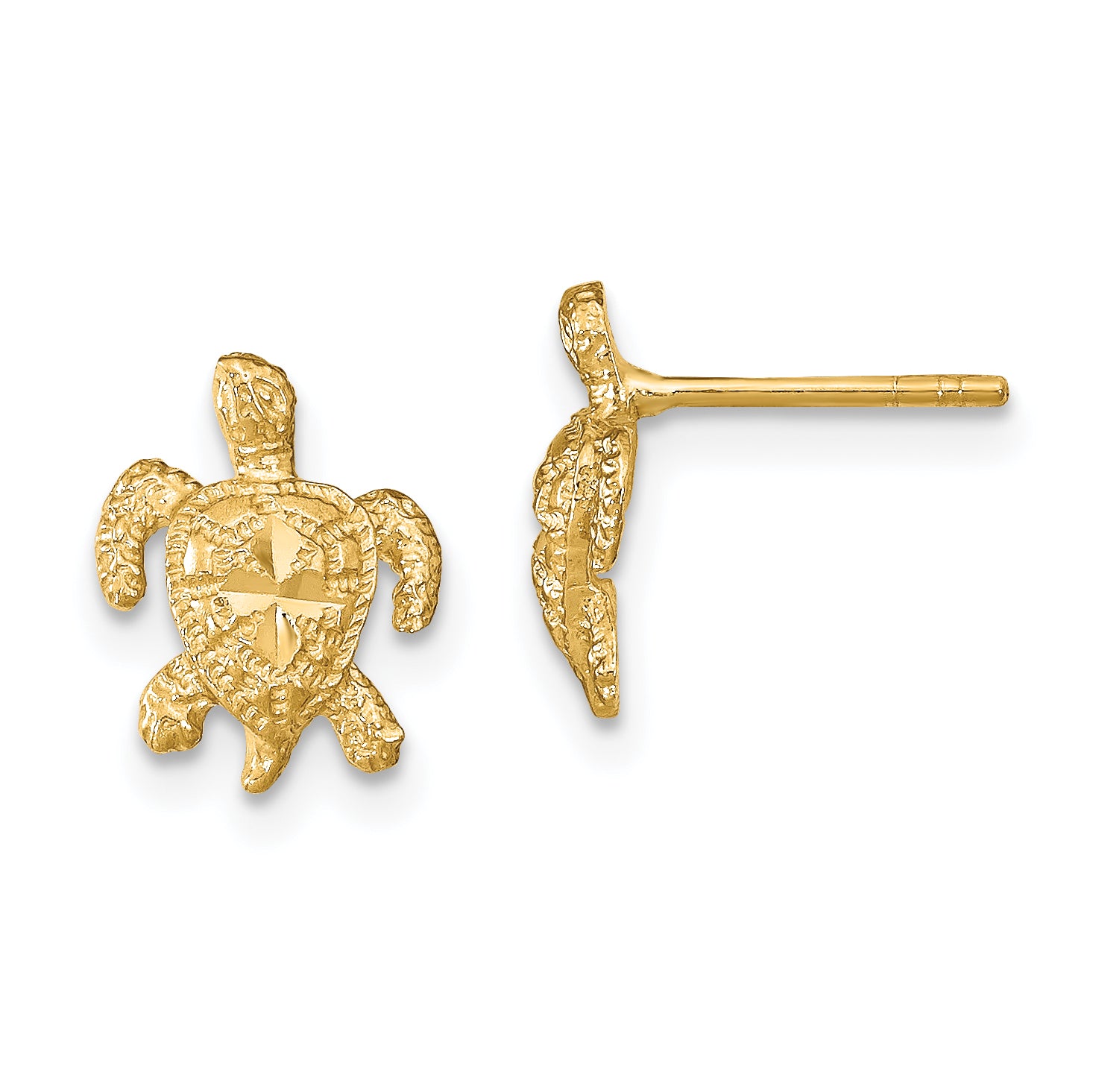 14k Polished Diamond-cut Sea Turtle Post Earrings