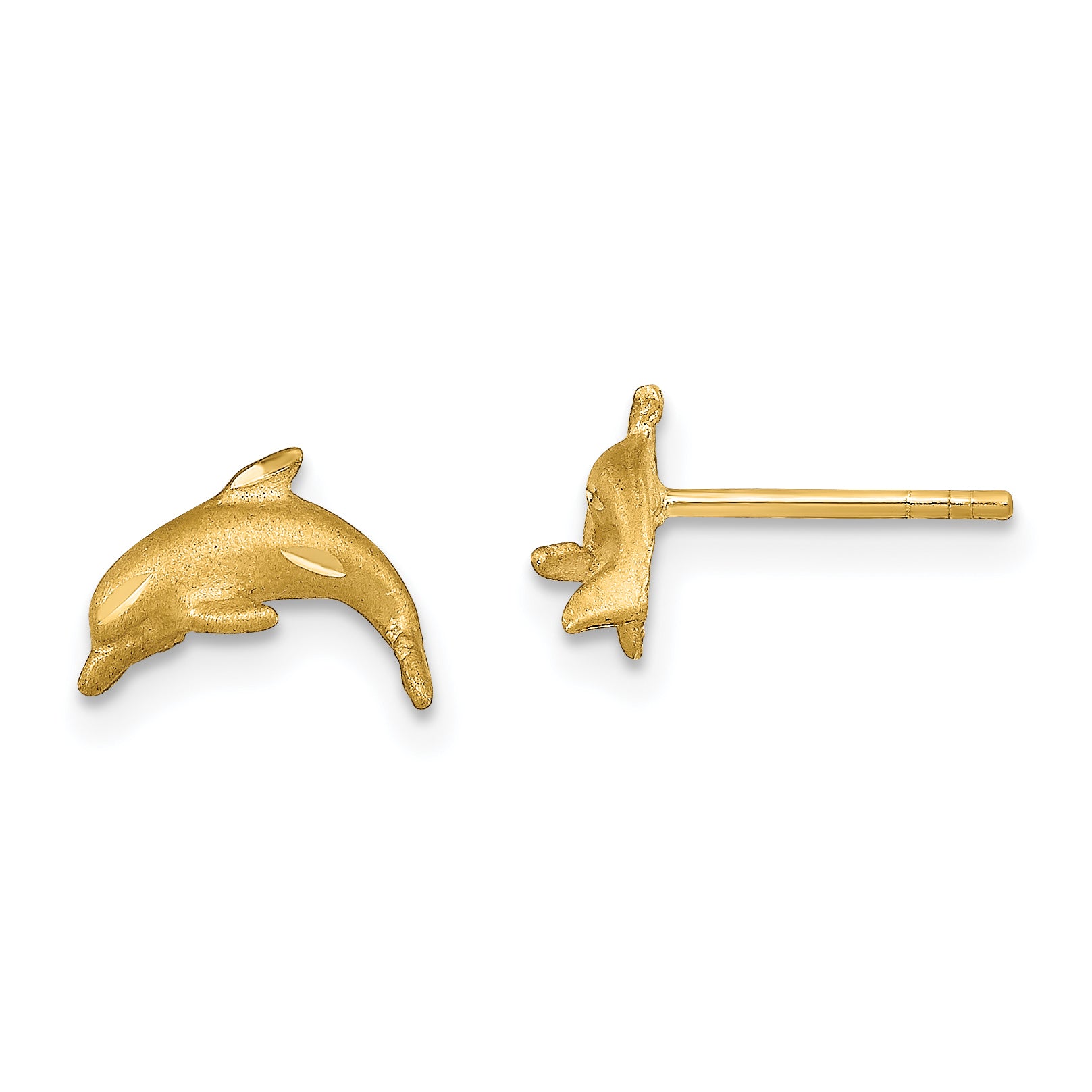 14k Satin Diamond-cut Dolphin Post Earrings