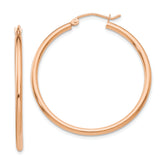 14k Rose Gold Polished 2mm Lightweight Tube Hoop Earrings