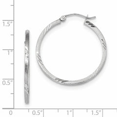14k White Gold Satin Diamond-cut Square Tube Hoop Earrings