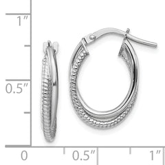 14k White Gold Polished and Textured Double Oval Hoops
