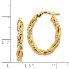 14k Polished Textured Twisted Oval Hoop Earrings