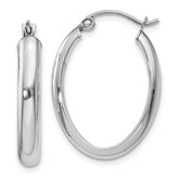 14k White Gold Polished 3.75mm Oval Tube Hoop Earrings