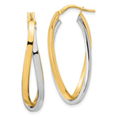14k Two Tone Polished Oval Double Hoops