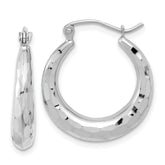 14k White Gold Polished Diamond-cut Hoop Earrings