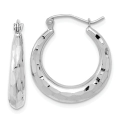 14k White Gold Polished Diamond-cut Hoop Earrings