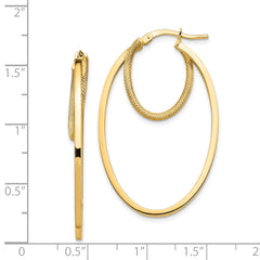14k Polished & Textured Double Oval Hoop Earrings