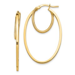14k Polished & Textured Double Oval Hoop Earrings