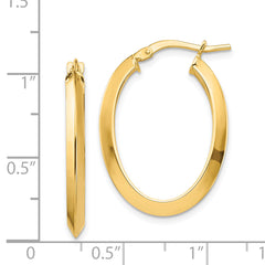 14k Polished 3.5mm Knife Edge Oval Hoop Earrings