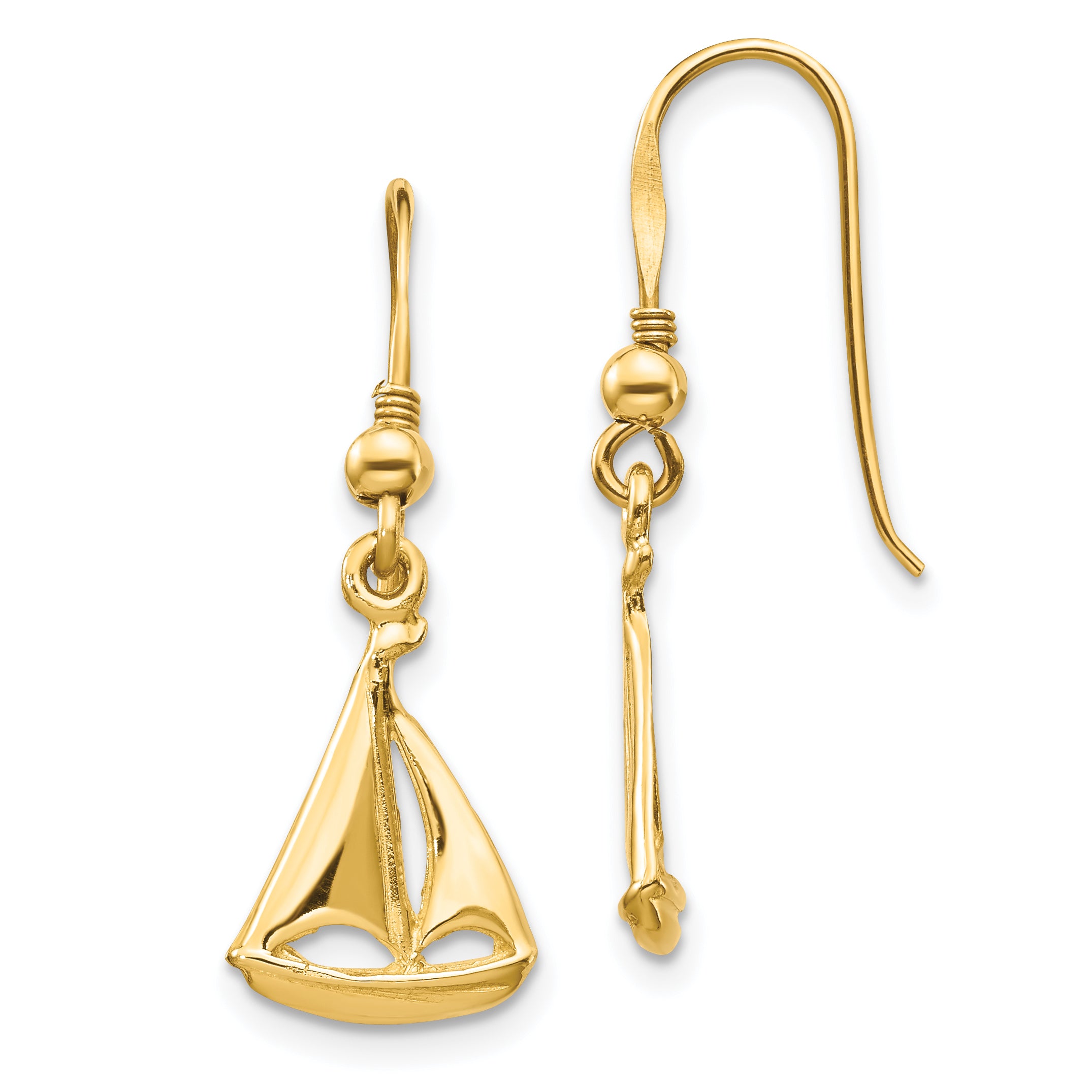 14K Sailboat Shepherd Hook Earrings