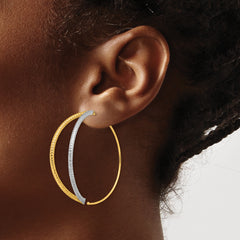 14K w/Rhodium Large Diamond-Cut Dangle Threader Earrings