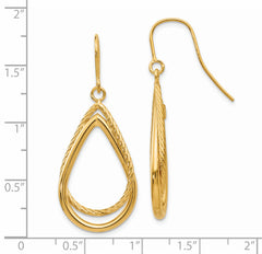 14K Polished and Textured Teardrop Shepherd Hook Earrings