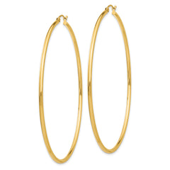 14k Polished 2x70mm Lightweight Round Tube Hoop Earrings