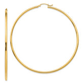 14k Polished 2x70mm Lightweight Round Tube Hoop Earrings
