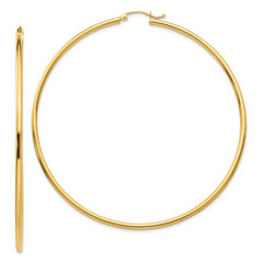 14k Polished 2x70mm Lightweight Round Tube Hoop Earrings