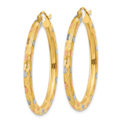 14k w/White and Rose Rhodium D/C Hoop Earrings