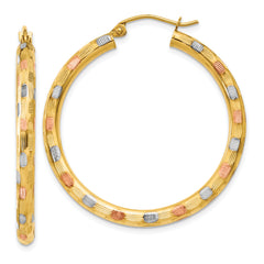 14k w/White and Rose Rhodium D/C Hoop Earrings