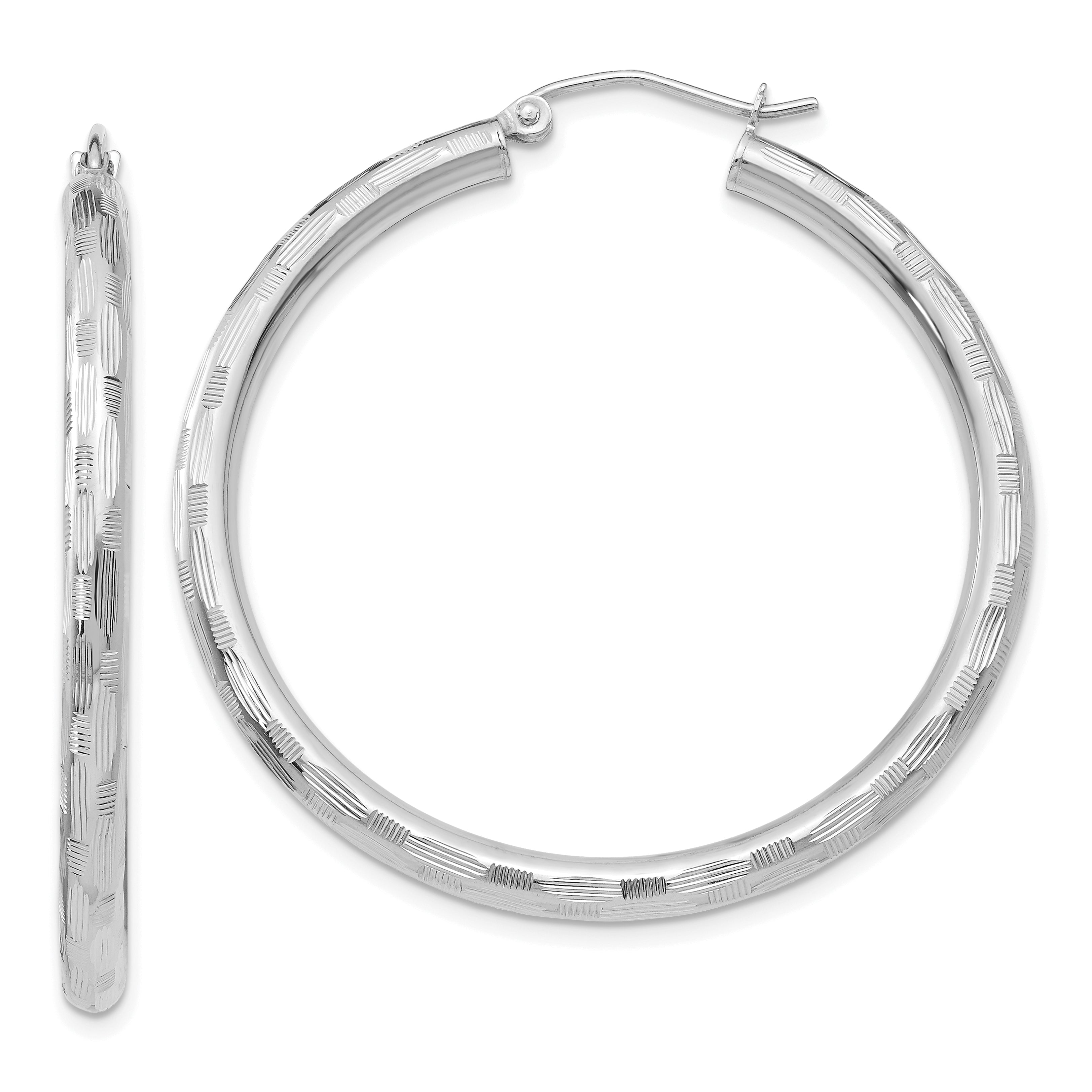 14k White Gold Diamond-cut Hoop Earrings