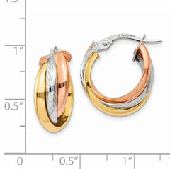 14K Tri-color Polished Post Hoop Earring