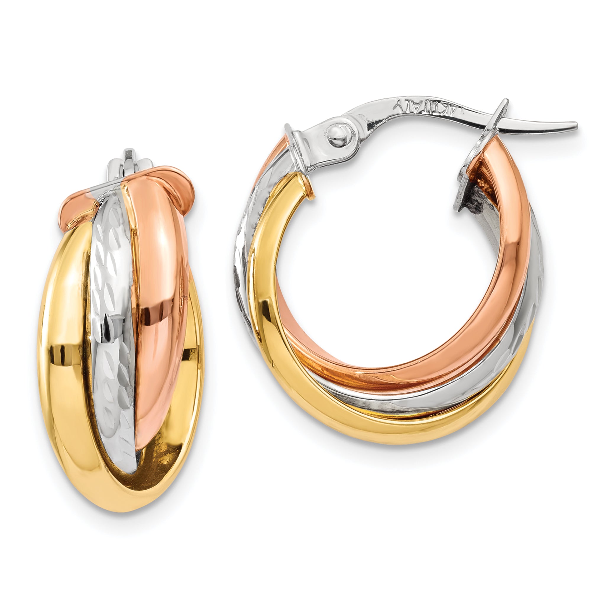 14K Tri-color Polished Post Hoop Earring