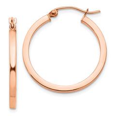 14k Rose Gold Lightweight Square Tube Hoop Earrings