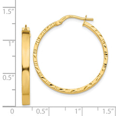 14K Diamond Cut Edge Large 3mm Polished Hoop Earrings