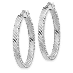 14K White Gold Large 3mm Patterned Hoop Earrings