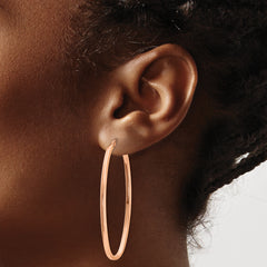 14K Rose Gold 2mm Square Tube Oval Hoop Earrings, 22mm