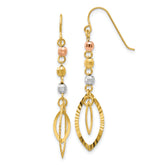 14K Tri-Color Diamond-cut Bead Oval Dangle Earrings