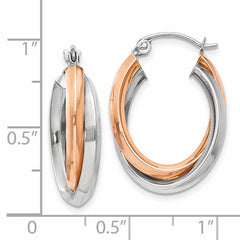14k Rose and White Gold Polished Oval Tube Hoop Earrings