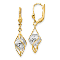 14K Two-tone Polished Diamond-cut Dangle Leverback Earrings