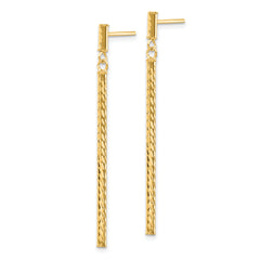 14k Polished and Diamond-cut Bar Dangle Post Earrings