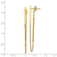 14k Polished and Twisted Bar w/Chain Post Earrings