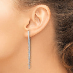 14k White Gold Polished and Twisted Bar w/Chain Post Earrings