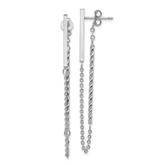 14k White Gold Polished and Twisted Bar w/Chain Post Earrings