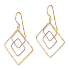 14k Two-tone Diamond-cut Graduated Square Shepherd Hook Earrings