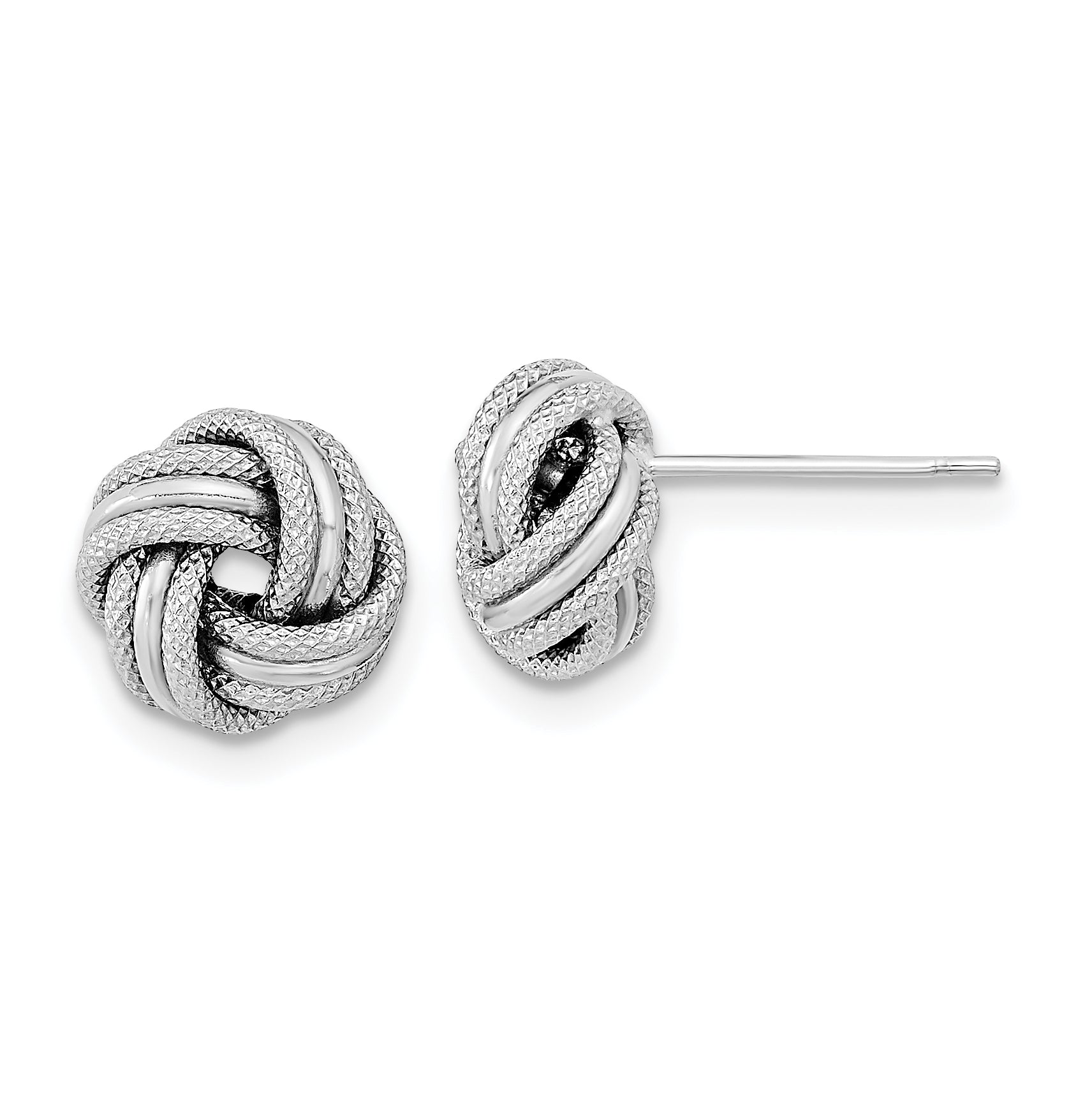14k White Gold Polished Textured Triple Love Knot Post Earrings
