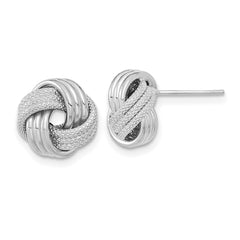 14k White Gold Polished Textured Love Knot Post Earrings