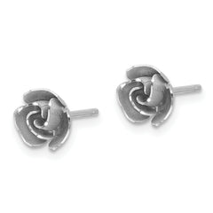 14k White Gold Satin Finish D/C Rose Post Earrings with Yellow Gold Earring Backs