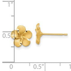 14k Satin Diamond-cut Plumeria Post Earrings