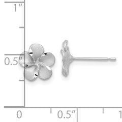 14k White Gold Satin Diamond-cut Plumeria Post Earrings