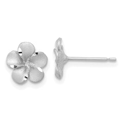 14k White Gold Satin Diamond-cut Plumeria Post Earrings