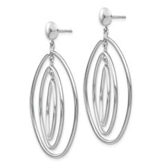 14k White Gold Oval Circle Dangle Post Earrings