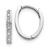 14k White Gold Diamond-cut Oval Hinged Hoop Earrings