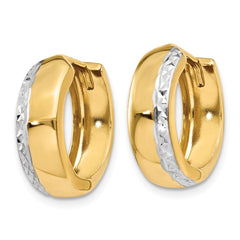 14K With Rhodium Textured Hinged Hoop Earrings